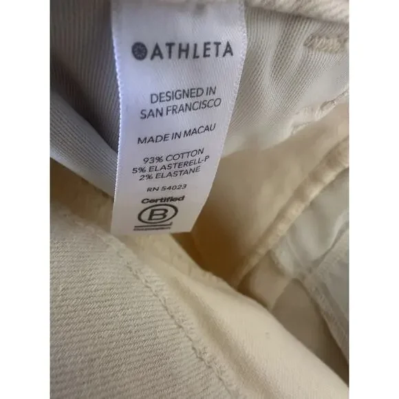 Athleta Sculpek Flex Straight Leg Ankle Jean High Rise Bone Yellow Cream Size 4 - Picture 8 of 15